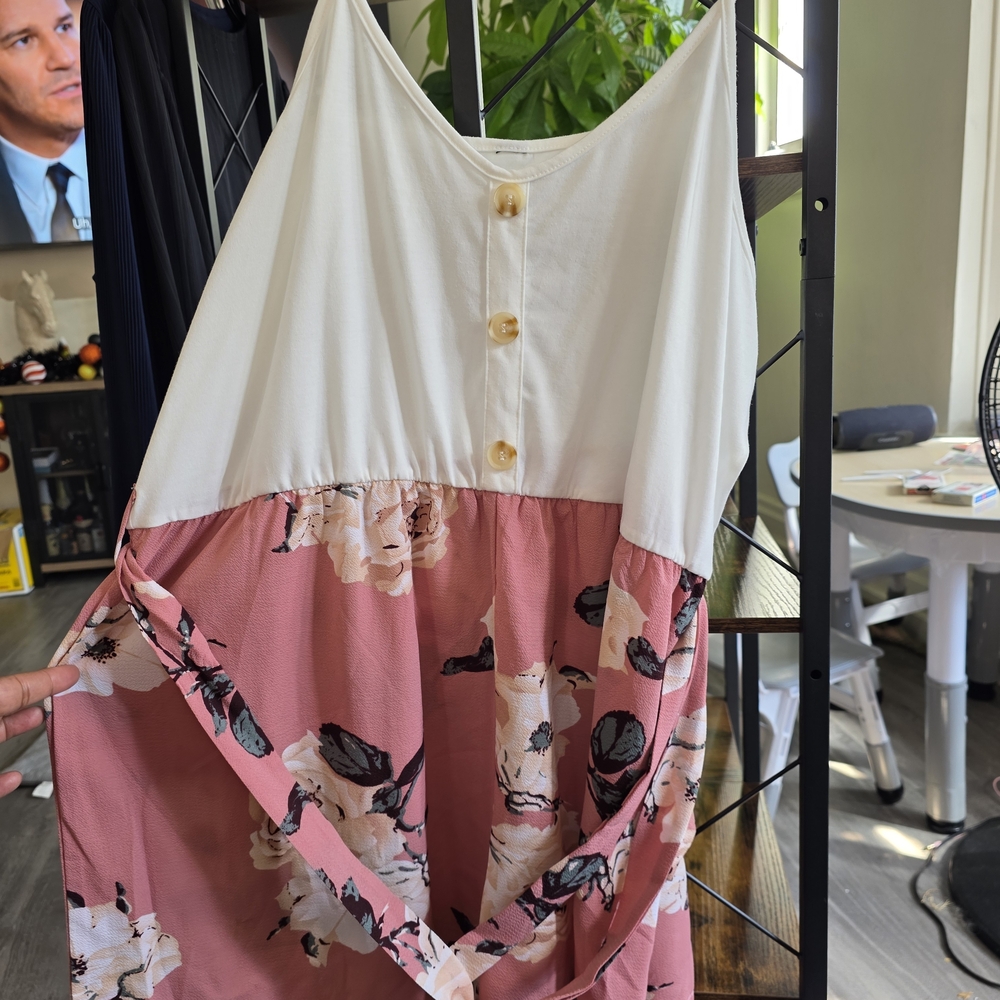 Floral Pink and White Buttoned Romper